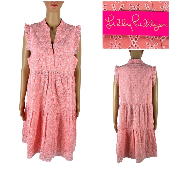 Lilly Pulitzer Dresses & Skirts - Lilly Pulitzer Womens Large Dress Briela Floral Arch Eyelet Peach NWT $238